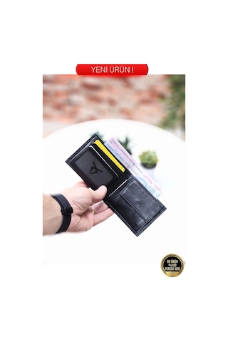 Gerçek Hakiki Deri Kaliteli 1.sınıf Bozuk Para Cepli Yatay Model Cüzdan Kartlık Portföy Siyah