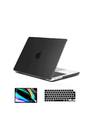 Apple Uyumlu MacBook Pro 14.2 2021 A2442 Kılıf Koruma Kılıfı Hardcase 3Lü Set Siyah