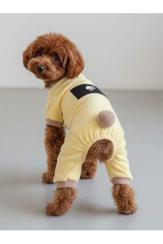 Sunny Cake Pastel Sarı İnce Kadife Köpek Tulum Pijama