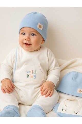 Zekids 3 Lü Organik Bebek Fil Desenli Tulum Seti-16185 Çok Renkli