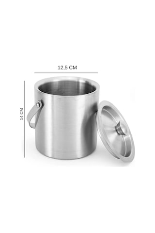 Paslanmaz Çelik Çift Cidar Taşınabilir Saplı - Kapaklı 1 Lt. Buz Kovası Gri