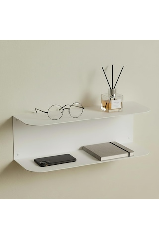 Metal Duvar Rafı Anahtarlık Telefonluk Antre Koridor Düzenleyici Dekoratif Raf 35x12x12 Cm Beyaz
