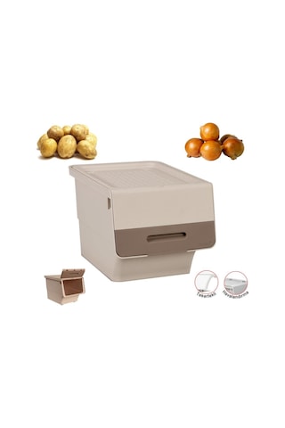 Motek Patateslik Soğanlık Tekerlekli Organizer Çok Amaçlı Saklama Kutusu 1x33 Lt Açık Kahve+krem