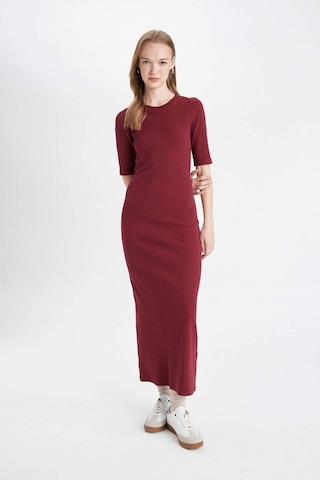 DeFacto Bodycon Vücuda Oturan Bisiklet Yaka Basic Düz Fitilli Kaşkorse Kısa Kollu Maxi Bordo Elbise D8623AX24AUBR248