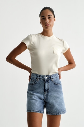 Açelyaokcu Premium Kaida Denim Midi Şort Mavi