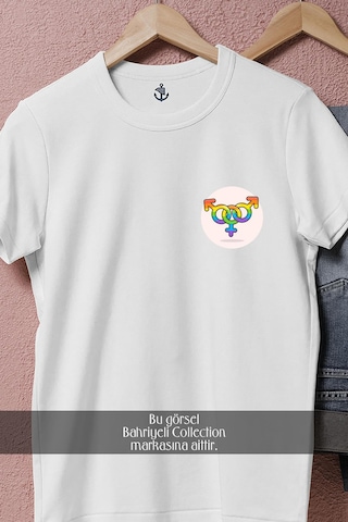 Oversize Lgbt Bisexual Cep Tasarımlı Unisex T-shirt Beyaz