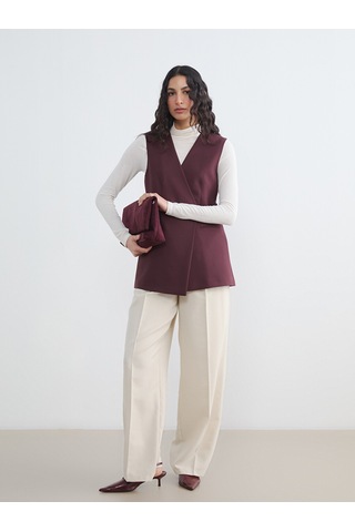Lcw Modest Bordo Kruvaze Yaka Kadın Klasik Yelek