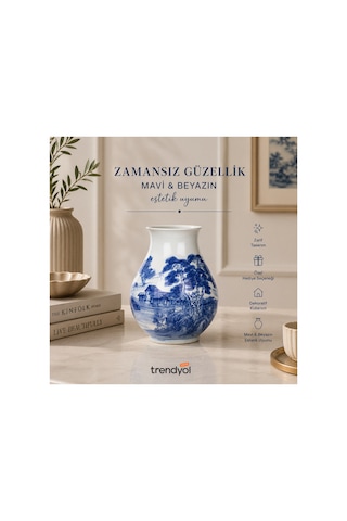 Bleu Blanc Vazo 36 Cm Çok Renkli