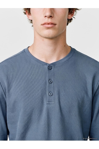 LC Waikiki Lc Waıkıkı İndigo Henley Yaka Uzun Kollu Erkek Pijama Üst Indigo
