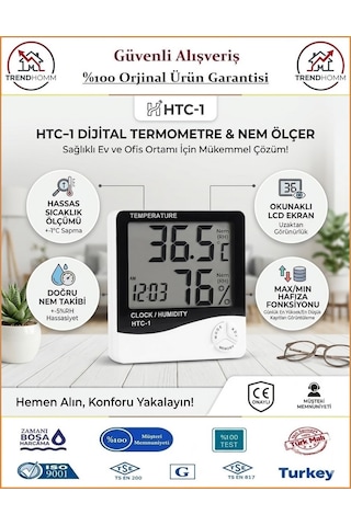 Temperature Htc-1 - Saatli - Dijital Termometre - Sıcaklık & Nem Ölçer