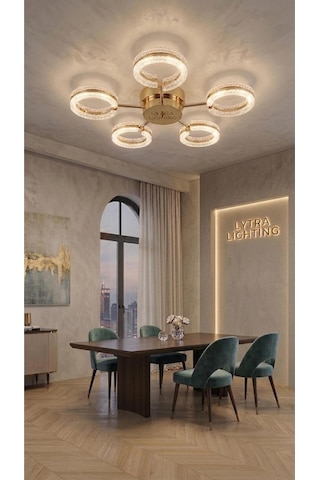 Aurea Model 5'li Gold 3 Renk Modu Ledli Tavana Sıfır Salon Mutfak Çocuk Yatak Odası Led Avize Altın