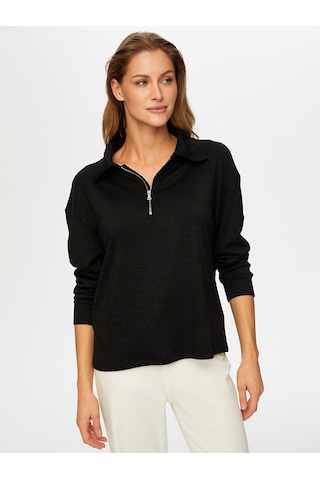 Faik Sönmez Yarım Fermuarlı Triko Görünümlü Sweatshirt W26swt001 Uw26swt00110 Siyah