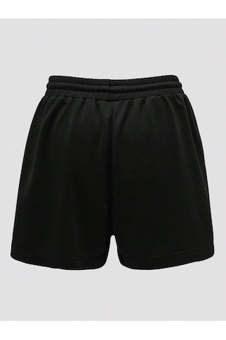 Ağ Penye Şort - Siyah Baskılı Kısa Kordonsuz Siyah