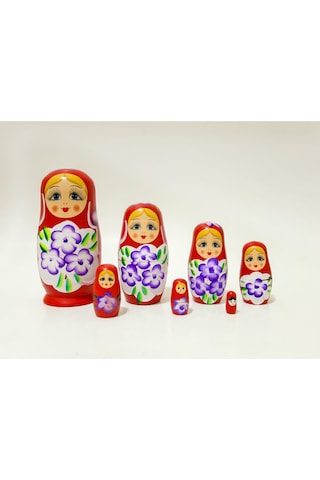 Mobgift Ahşap Tombul Iç Içe Matruşka Bebek 7li Set Kırmızı