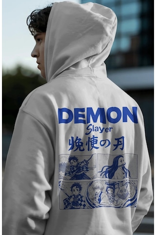 Sevbano Demon Slayer Kimetsu No Yaiba Sırt Baskılı Unisex Oversize Premiu beyaz