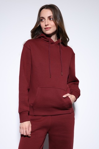 Antioch Kapüşonlu Basic Kadın Sweatshirt Bordo