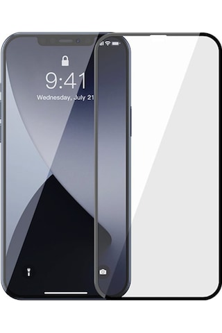 Baseus Apple Uyumlu iPhone 12 Pro Max 3D Full Tempered Cam Ekran Koruyucu Siyah