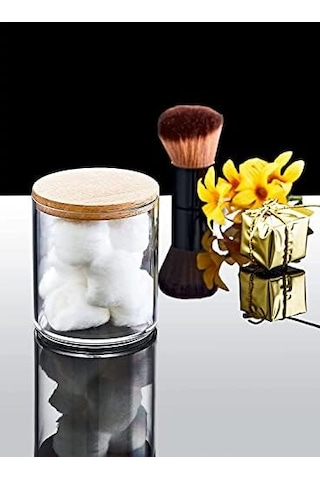 Ahşap Görünümlü Kapak 3&apos Lü Organizer Set, Modern Pamukluk Düzenleyici Şık 3&apos Lü Pamukluk Set - Şık Ve Fonksiyonel Ahşap Görünümlü Kapaklı - Mutfak Ve Banyonuzu Düzenleyin 000 Açık Krem
