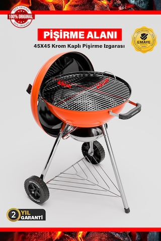 Turuncu Emaye Kaplama Mangal Kohlen Kömür Aksesuar Hazır Mangal Seti Yak Kullan