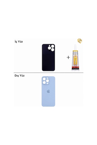 İphone Uyumlu13 Pro Max Mavi Arka Kapak Arka Cam Batarya Kapağı Lazer Kesim Kapak Pil Kapağı + B-7000 Yapıştırıcı Standart