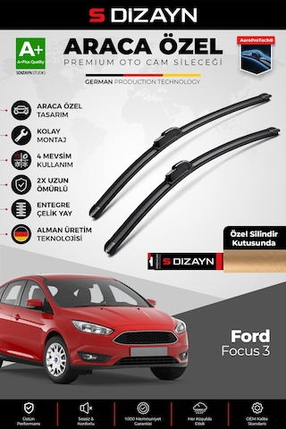 S-dizayn Ford Focus 3 Ön Cam Silecek Seti 2011-2019 Premium Araca Özel 70-70 Cm A+ Kalite