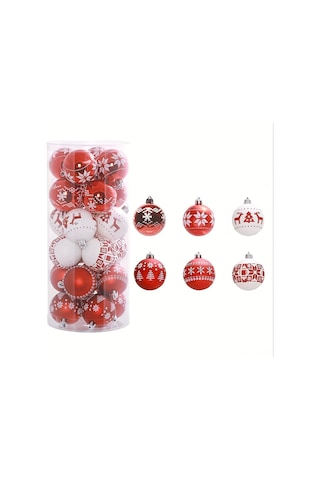 Kangvka 24 Adet 5cm Plastik Noel Topu Seti - 6 Farklı Stili İle Noel Ağacı Ve Parti Dekorasyonu