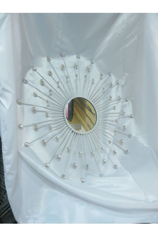 Taşlı Ferforje Beyaz Telli Güneş Konseptli Duvar Aynası Beyaz