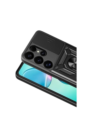 Uray Store Samsung Galaxy Uyumlu  S26 Ultra Pars Lens Yüzüklü Silikon - Siyah