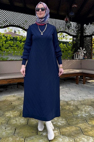 Yağmur Triko Elbise Lacivert Normal