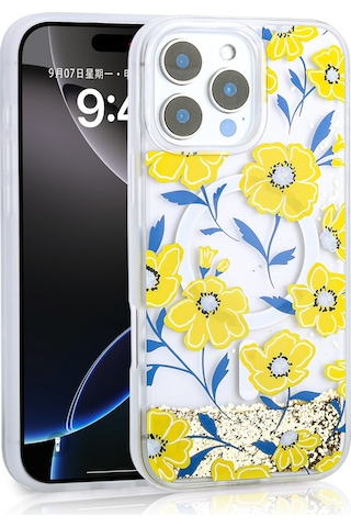 Apple Uyumlu iPhone 14 Pro Max Kılıf Sıvılı Simli Baskılı Şeffaf Arka Yüzey Tchs Mossa Silikon Kapak - Siyah Siyah