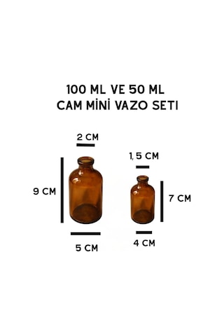 2'li Amber Cam Mini Vazo Seti Küçük Çiçekli Banyo Salon Minimal Dekor Obje