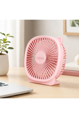 Hepu Hp-f03 Usb Şarjlı Sessiz Masaüstü Mini Fan 180 Ayarlanabilir Ayıcık Figürlü Tasarım, 3 Kademeli Pembe