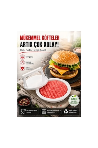 Mucit Home Hamburger Köfte Yapma Pres Aparatı Plastik Burger Köfte Kalıbı Beyaz