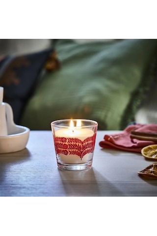 Ikea Vınterfınt1 Cam Kaplı Kokulu Mum 7 X 6,5 Cm Baharatlı Kırmızı - Beyaz - Şeffaf Çok Renkli