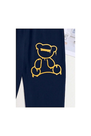 Tarzsokak Bear Print Drawstring Waist 4 Mevsim Eşofman Lacivert