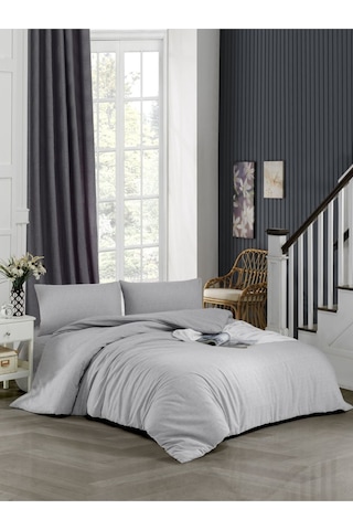 Ely Parker Çift Kişilik Nevresim Takımı (160x200 Lastikli Çarşaf+Yorgan Kılıfı+Yastık Kılıfı) Gri 160 x 200