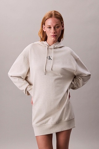 Kadın Rahat Kalıp Kapüşonlu Sweatshirt Elbise - Bej Melanj Vanilla Heather