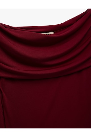 Koton Slim Fit Uzun Kollu Drapeli Omzu Açık Tişört Bordo 6wak80032ek Bordo