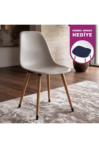 Vilinze Eames Naturel Ahşap Ayak Plastik Gri Sandalye Eames-beyaz Gri - Naturel