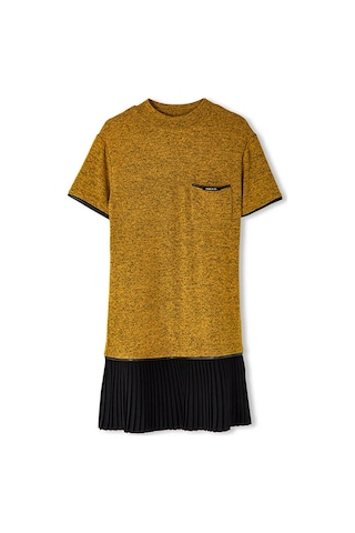 Dik Yaka Sarı Kısa Kadın Elbise Sarı