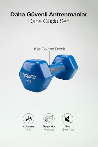 Proforce Vdb Dışı Vinil Kaplı Çelik Döküm Ağırlık Dambıl Mavi 6 KG