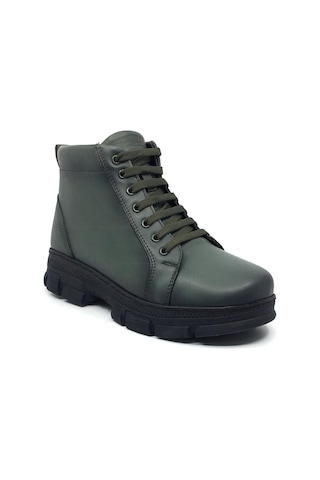 Taşpınar %100 Hakiki Deri Kadın Kışlık Günlük Fermuarlı Sneaker Bot 36-41 Haki