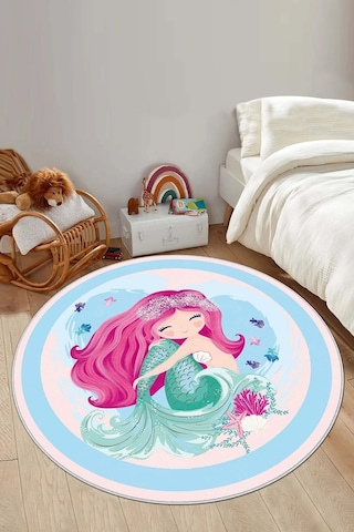 West Home Makinede Yıkanabilir Kaymaz Taban Leke Tutmaz Yuvarlak Çocuk Halısı Oyun Matı Wh 551 Blue Yuvarlak Mavi