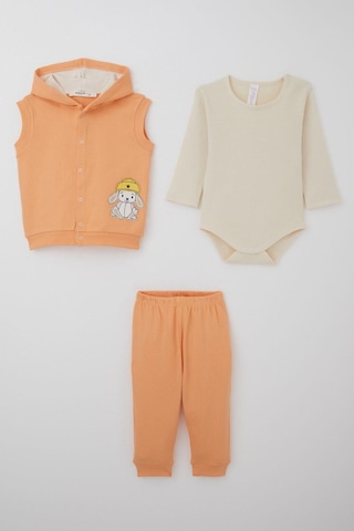 Breeze Kız Bebek Zıbınlı 3 Lü Takım Sevimli Şapkalı Köpekçik Nakışlı 4 Ay-1 Yaş, Somon Somon