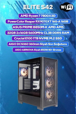 Game Garaj Elite S42 R7-7800X3D 32 GB 1 TB SSD RX9060XT Free Dos Oem Paket Masaüstü Oyuncu Bilgisayarı