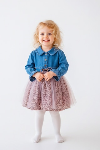 Baby Mod Denim Leopar Desenli 100% Pamuk Şık Özel Gün Kız Bebek Elbise Pembe