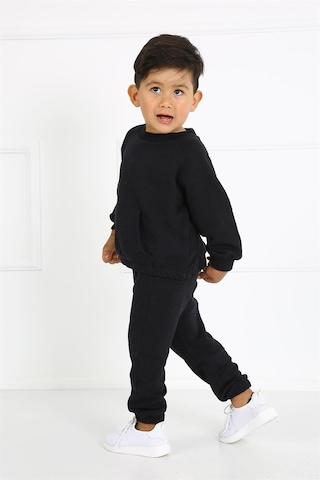 Luess Cep Detaylı Organik Pamuk Oversize Kesim Çocuk Alt Üst Takım - Siyah