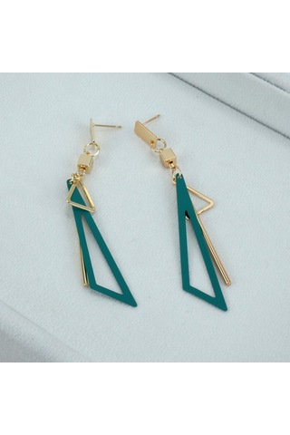 Wezone Yeşil Aksesuarlı Geometrik Triko Küpe - Gold Tonlu, Hafif, Gündelik & Özel Günler İçin, Kadınlar İçin Pendent Tasarım Gold