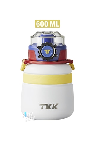 Tkk 600 Ml Çelik Su Matarası Çift Kullanım Pipetli/rahat İçim 12 Saat Sıcak/24 Saat Soğuk Termos -2029-600ml Beyaz