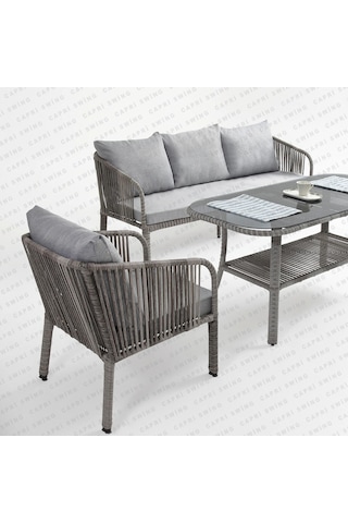 Capri Swing Artemis Üçlü Rattan Balkon Bahçe Takımı Gri